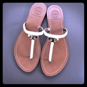 Tory Burch White T Logo Flat Thong Sandal